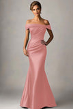 Peacock Blue Mermaid Off The Shoulder Ruched Long Formal Dress