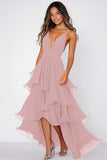 Red A Line Spaghetti Straps Tiered High Low Formal Dress
