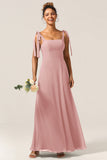 A-Line Spaghetti Straps Floor-Length Chiffon Bridesmaid Dress with Slit