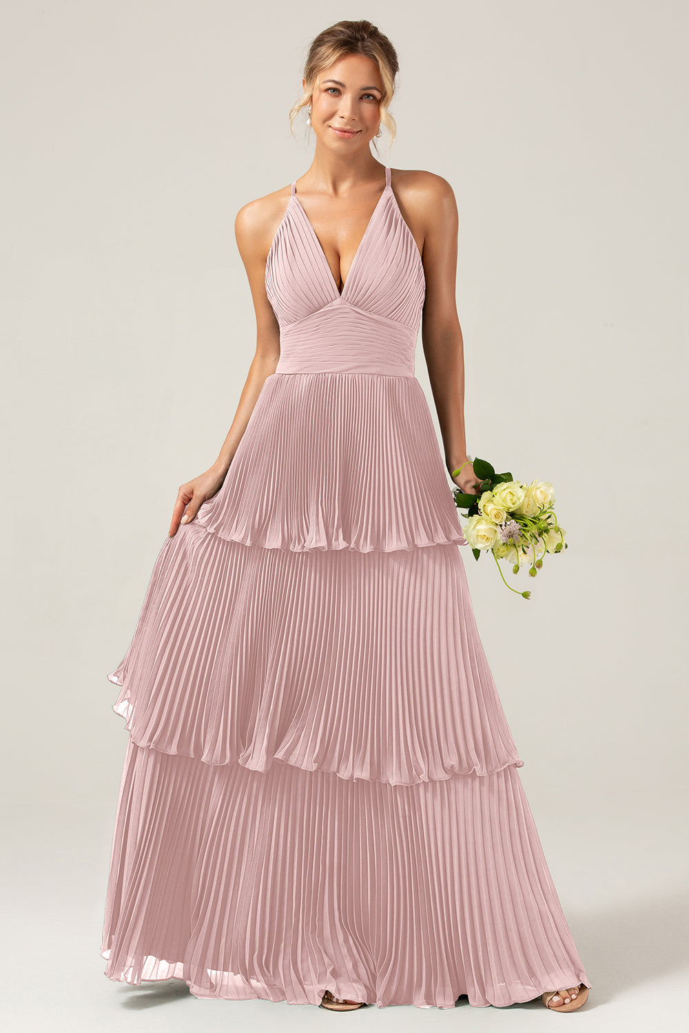 Wedtrend Women Dusty Rose Bridesmaid Dress A-Line Halter Tiered Floor Length Chiffon Long Wedding Party Dress WEDTREND Wedtrend Women Dusty Rose Bridesmaid Dress A-Line Halter Tiered Floor Length Chiffon Long Wedding Party Dress WEDTREND