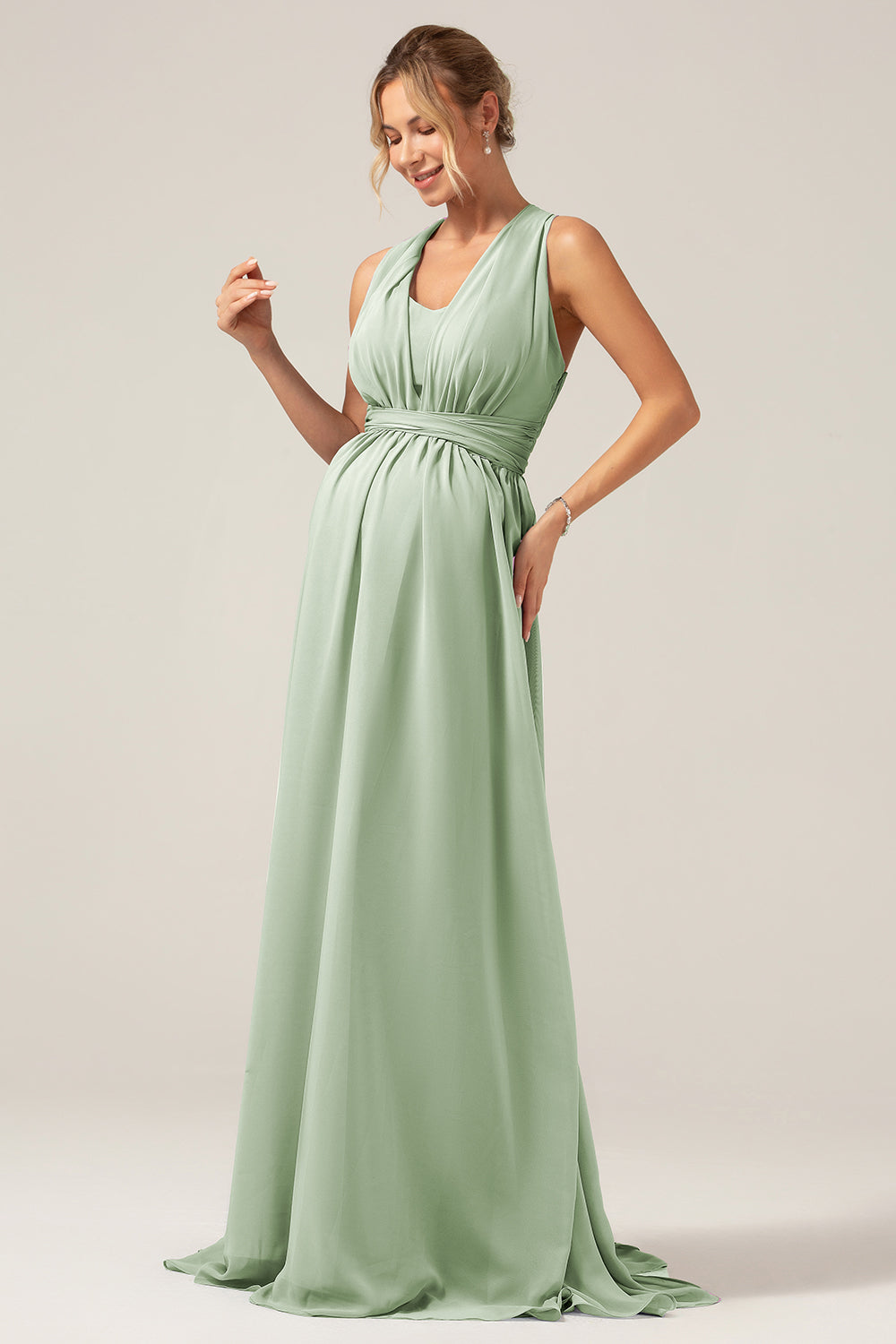 Wedtrend Women Dark Green Maternity Bridesmaid Dress A Line Chiffon Convertible Wedding Party Dress, Dusty Sage / US20W