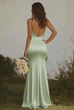Dusty Sage Mermaid Halter Satin Backless Maxi Dress