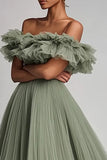 Black Off The Shoulder A Line Formal Dress With Ruffles