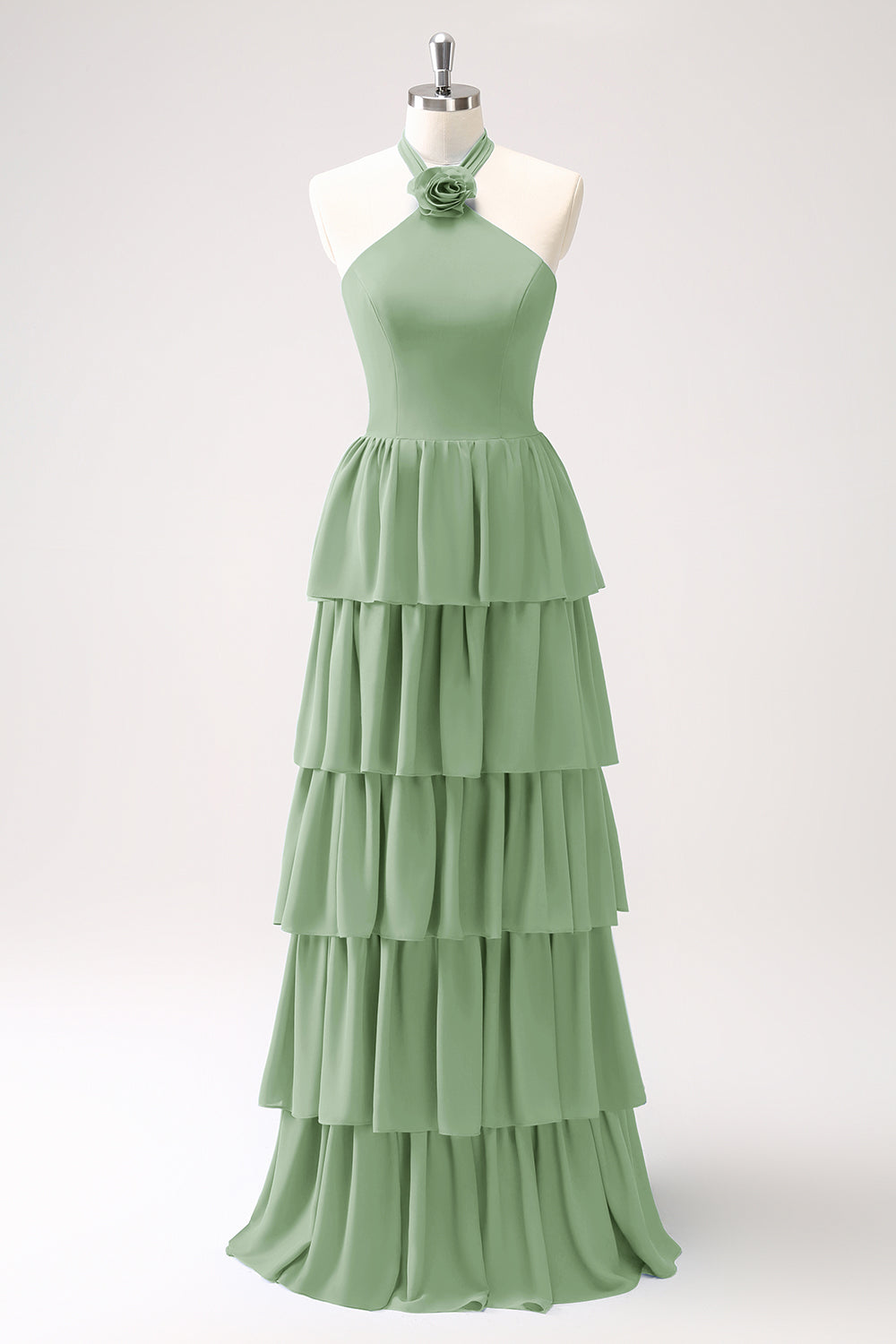 Wedtrend Women Dark Green Bridesmaid Dress with Flower A Line Halter Tiered Chiffon Long Wedding Party Guest Dress WEDTREND Wedtrend Women Dark Green Bridesmaid Dress with Flower A Line Halter Tiered Chiffon Long Wedding Party Guest Dress WEDTREND