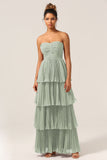 A-Line Sweetheart Floor Length Tiered Chiffon Bridesmaid Dress