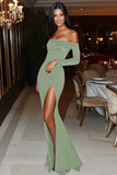 Off The Shoulder Black Sheath Formal Dress With Slit