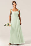 A-Line Spaghetti Straps Floor-Length Chiffon Bridesmaid Dress with Slit