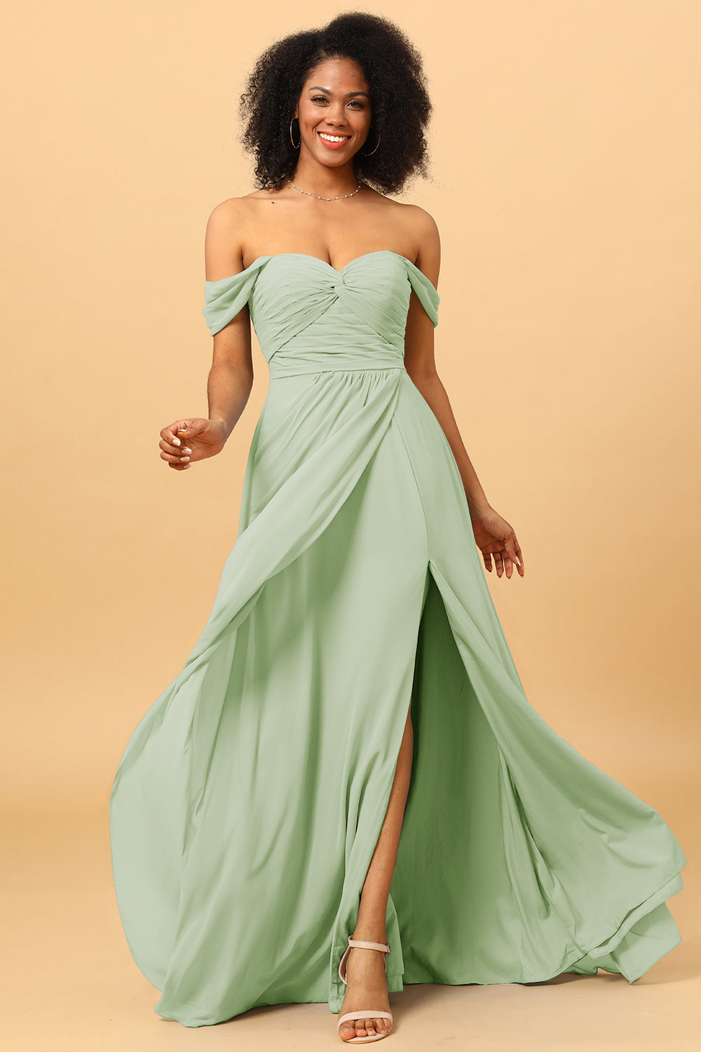 A Line Off the Shoulder Ruched Chiffon Floor-Length Bridesmaid Dress w WEDTREND A Line Off the Shoulder Ruched Chiffon Floor-Length Bridesmaid Dress w WEDTREND