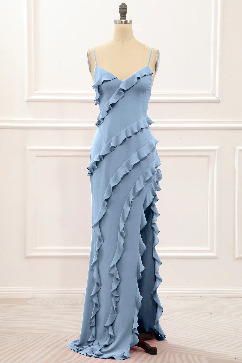 Wedtrend Women Jade Mermaid Bridesmaids Mermaid Spaghetti Straps Tiered Chiffon Floor Length Bridesmaid Dress Wedding Party Formal Dress, Dusty Blue Wedtrend Women Jade Mermaid Bridesmaids Mermaid Spaghetti Straps Tiered Chiffon Floor Length Bridesmaid Dress Wedding Party Formal Dress, Dusty Blue