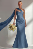 Burgundy Strapless Mermaid Satin Convertible Long Prom Dress with Streamer