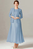 A Line Champagne Chiffon 2-Pieces Mother of the Bride Dress