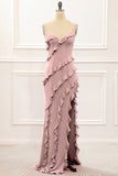 Spaghetti Straps Jade Tiered Mermaid Bridesmaid Dress With Slit