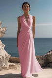 White A Line V-Neck Ruched Engagement Dress