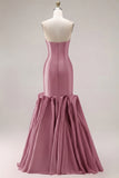 Fuchsia Strapless Mermaid Satin Long Prom Dress with 3D Flowers