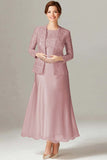 A Line Champagne Chiffon 2-Pieces Mother of the Bride Dress