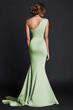 One Shoulder Mermaid Ruched Khaki Maxi Dress