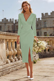 Ivory Sheath V-Neck Ruched Courthouse Wedding Dress With Slit