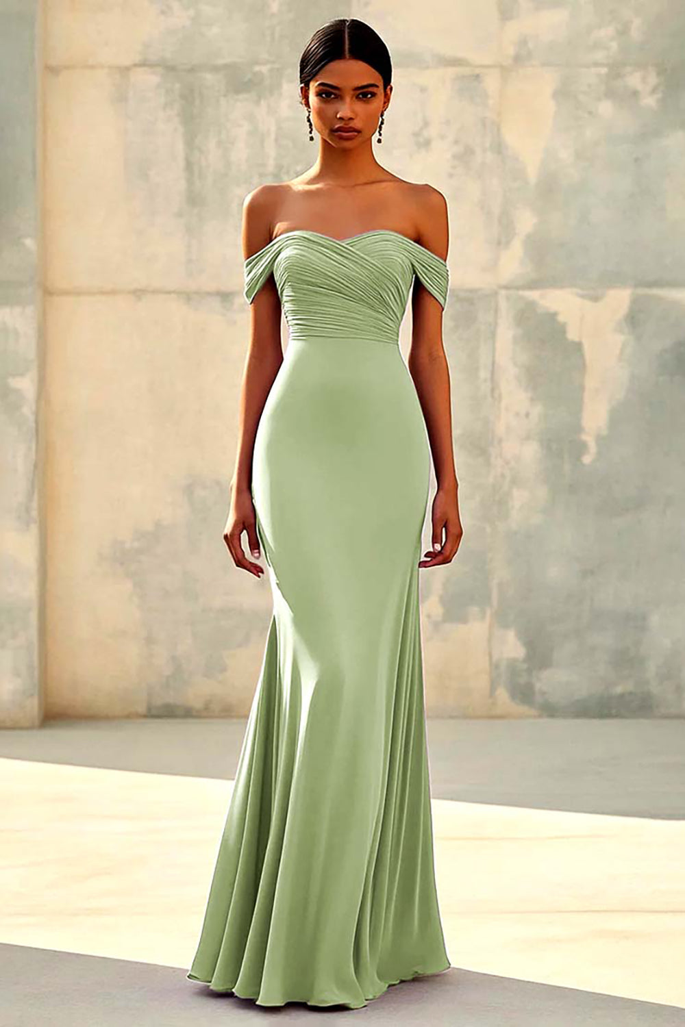 WEDTREND Women Dusty Sage Mermaid Formal Dress Off Shoulder Chiffon Long Party Dress with Slit WEDTREND Women Dusty Sage Mermaid Formal Dress Off Shoulder Chiffon Long Party Dress with Slit