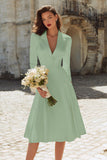 Ivory A-Line Satin V-Neck Courthouse Wedding Dress