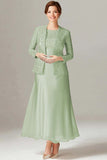 A Line Champagne Chiffon 2-Pieces Mother of the Bride Dress