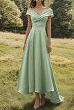Off The Shoulder Sage Slim Formal Dress with Wide Hem