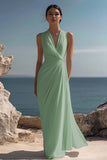 White A Line V-Neck Ruched Engagement Dress