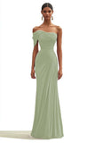 Mermaid Dark Green One Shoulder Pleated Long Formal Dress