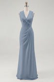 White A Line V-Neck Ruched Engagement Dress