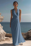 White A Line V-Neck Ruched Engagement Dress