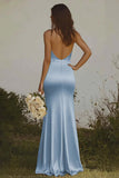 Dusty Sage Mermaid Halter Satin Backless Maxi Dress