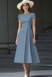 A Line Daffodil Bateau Neck Midi Work Dress with Short Sleeves