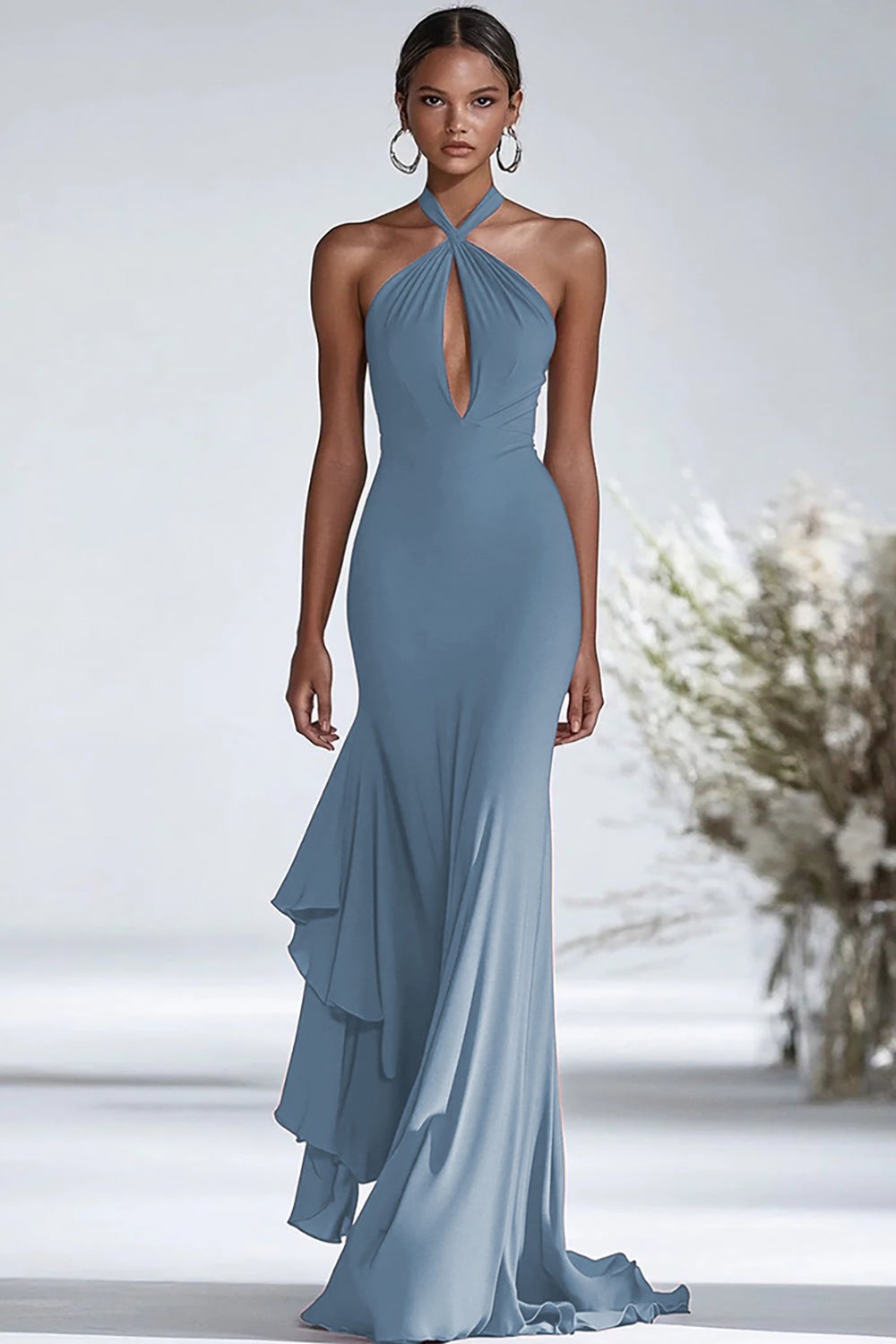 WEDTREND Women Halter Terracotta Gala Dress Terracotta Sleeveless Chiffon Ruffled Sheath Military Ball Dress WEDTREND Women Halter Terracotta Gala Dress Terracotta Sleeveless Chiffon Ruffled Sheath Military Ball Dress