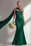 Burgundy Strapless Mermaid Satin Convertible Long Prom Dress with Streamer