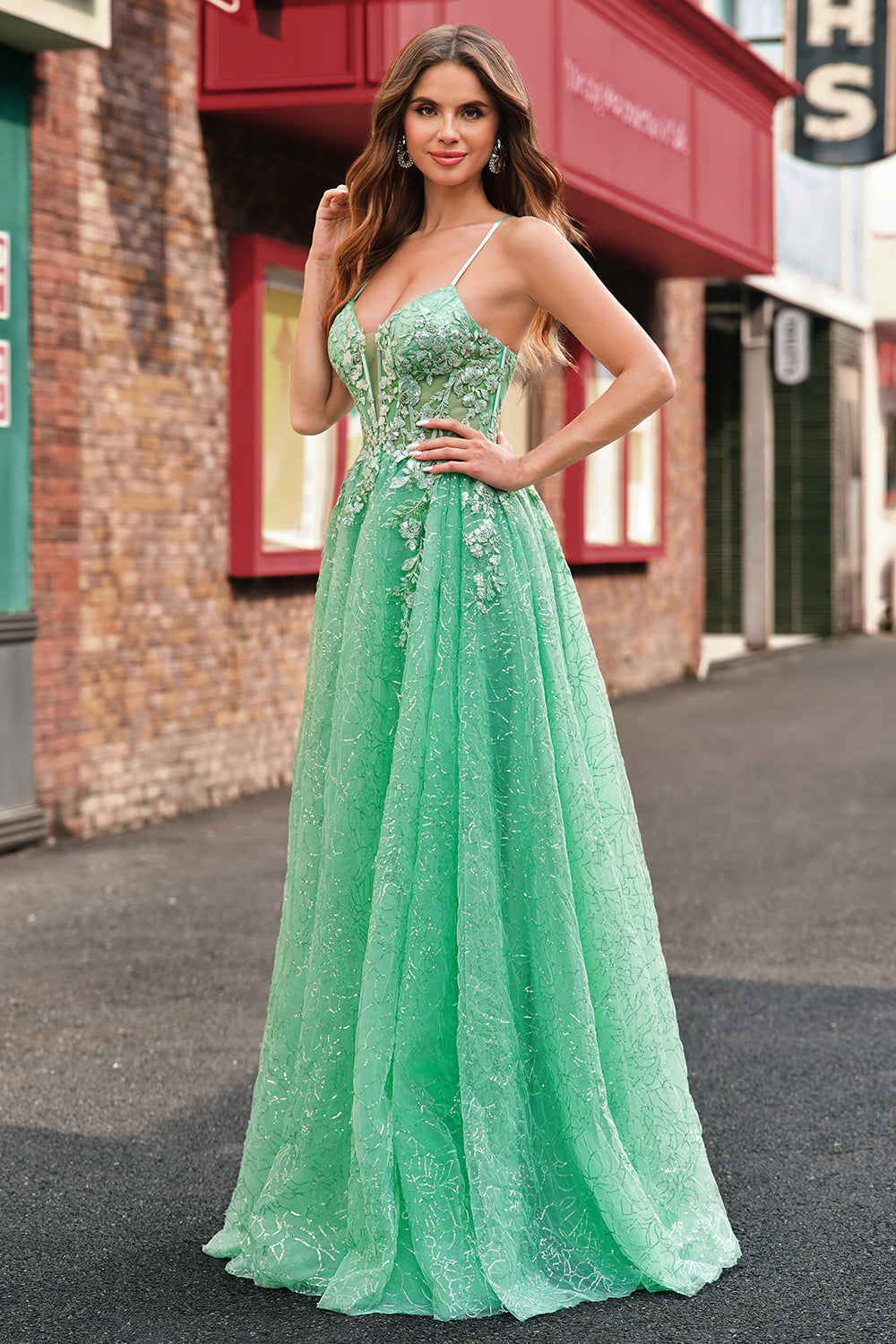 WEDTREND Women Light Green Tulle Prom Dress with Slit A Line Spaghetti Straps Corset Long Formal Dress WEDTREND Women Light Green Tulle Prom Dress with Slit A Line Spaghetti Straps Corset Long Formal Dress