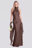 Halter Pink Mermaid Satin Backless Bridesmaid Dress
