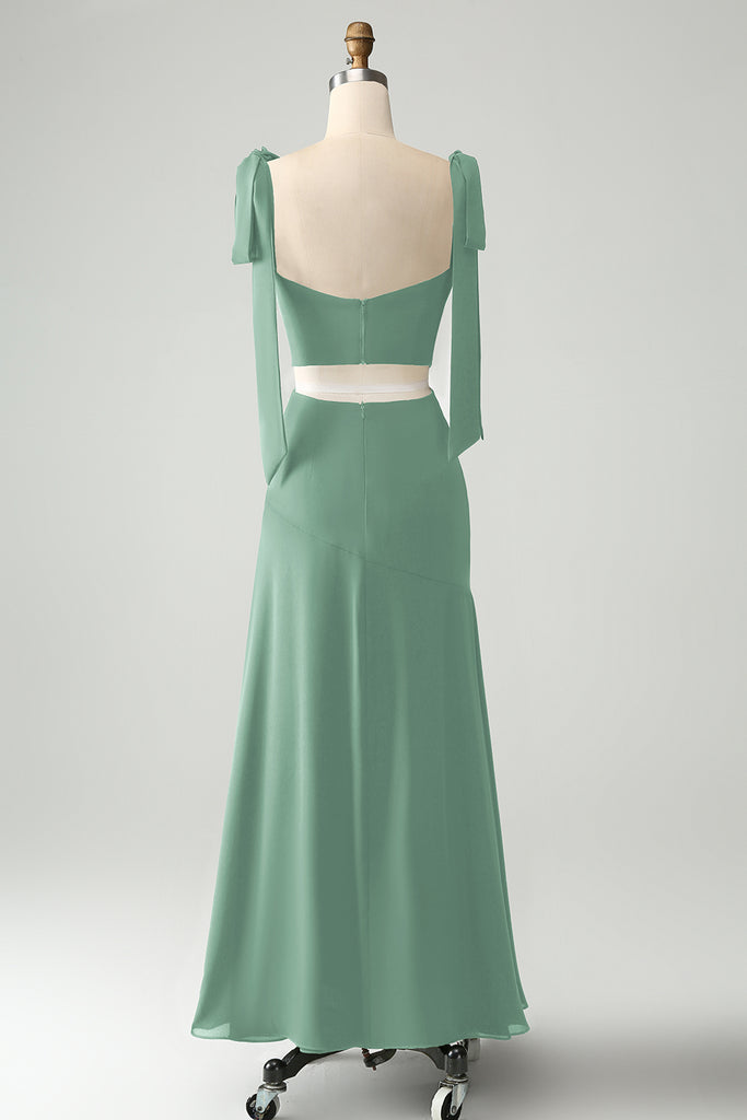 V-neck Chiffon Bridesmaid Gowns with Spaghetti Straps Fuchsia Plus Size
