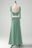 Fuchsia A Line Spaghetti Straps Floor Length Bridesmaid Dress with Slit