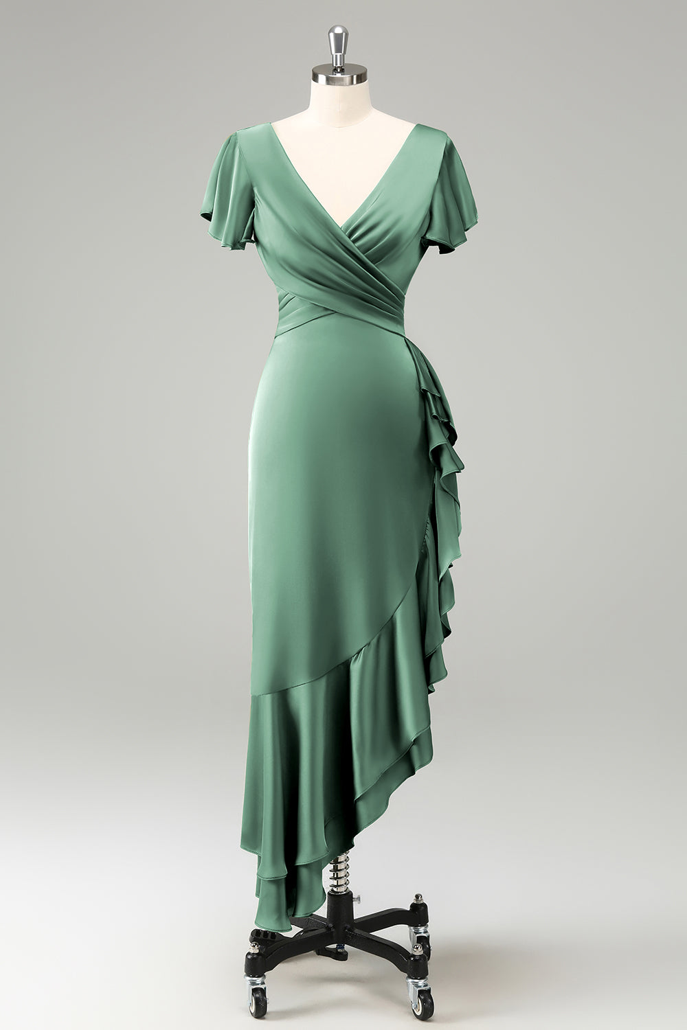 Wedtrend Women Elegant Olive Bridesmaid Dress A Line V Neck Short Sleeves Asymmetrical Guest Dress with Ruffles WEDTREND Wedtrend Women Elegant Olive Bridesmaid Dress A Line V Neck Short Sleeves Asymmetrical Guest Dress with Ruffles WEDTREND