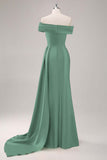 Champagne Mermaid One Shoulder Pleated Long Formal Dress with Side Streamer