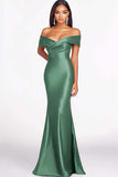 Dusty Sage Mermaid Off The Shoulder Satin Long Formal Dress