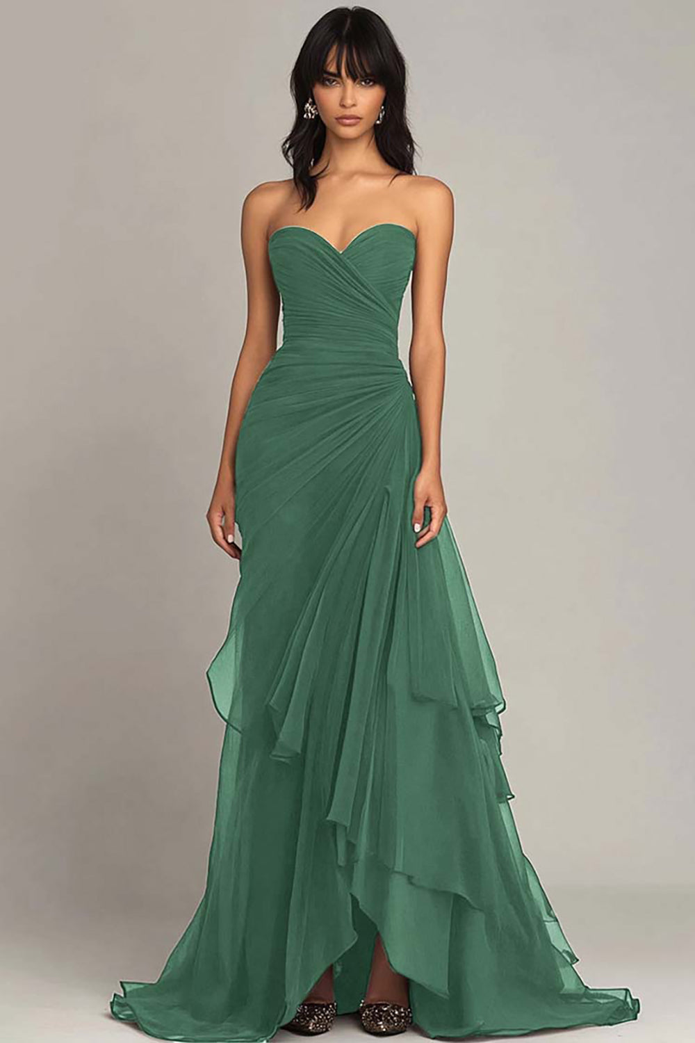 WEDTREND Women Dark Brown Sweetheart Ruffled Formal Dress Ruched Strapless Mermaid Evening Dress WEDTREND Women Dark Brown Sweetheart Ruffled Formal Dress Ruched Strapless Mermaid Evening Dress