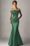 Peacock Blue Mermaid Off The Shoulder Ruched Long Formal Dress