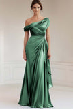 Dusty Sage Mermaid One Shoulder Ruched Long Formal Dress