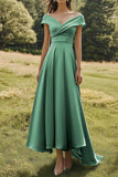 Off The Shoulder Sage Slim Formal Dress with Wide Hem