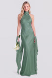 Halter Pink Mermaid Satin Backless Bridesmaid Dress