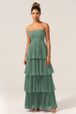 A-Line Sweetheart Floor Length Tiered Chiffon Bridesmaid Dress