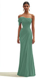 Mermaid Dark Green One Shoulder Pleated Long Formal Dress