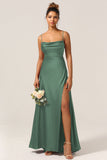 A-Line Spaghetti Straps Floor-Length Satin Bridesmaid Dress With Sleeveless