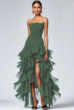 Black Strapless Tiered Ruffles Tulle Formal Dress