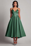 Black A Line Satin Spaghetti Straps Formal Dress